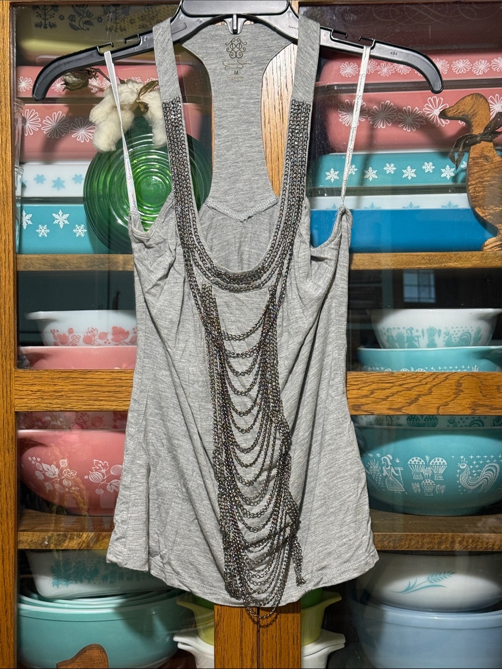 Jessica Simpson Light Gray Tank with Layered Chain Detail